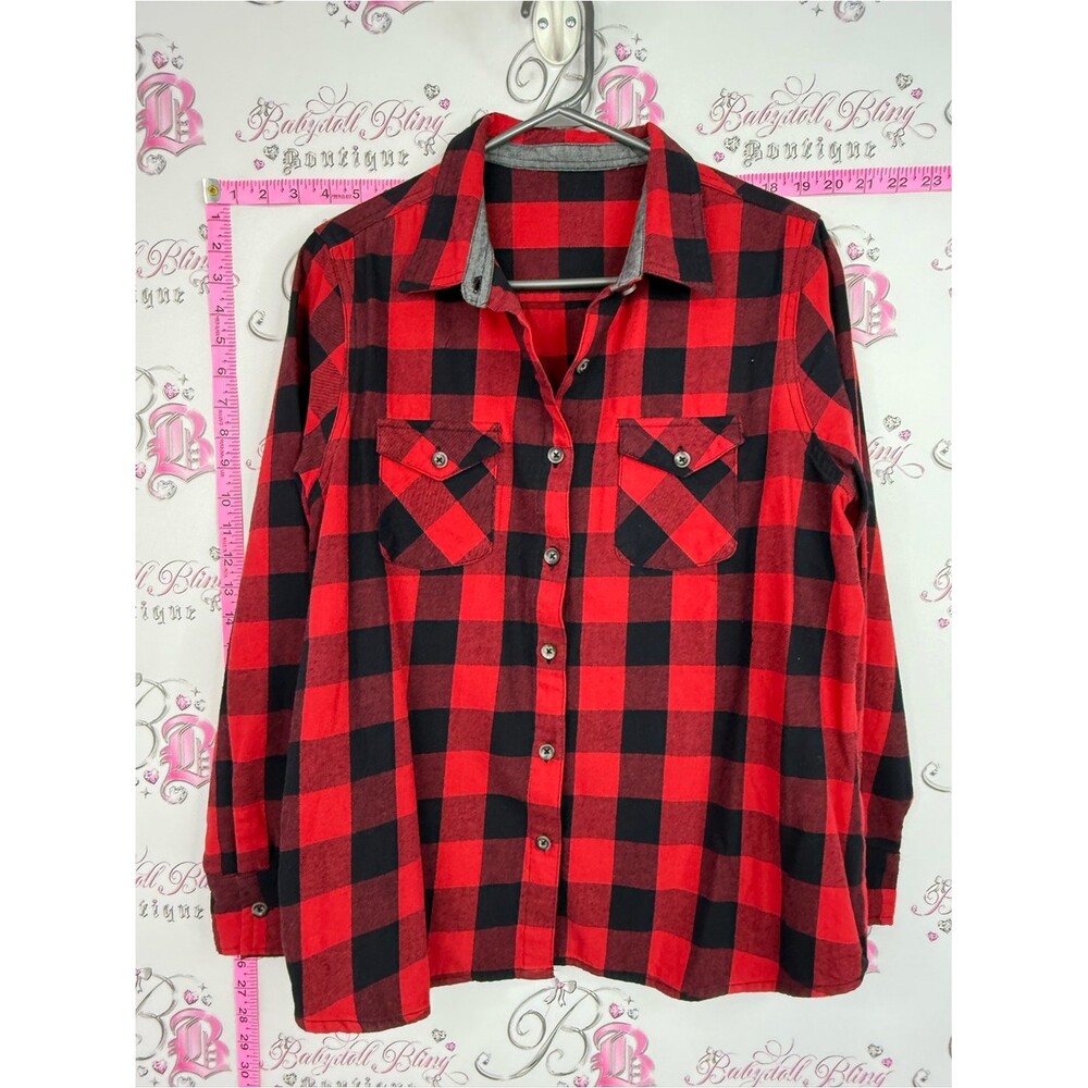 Shirt button up Red and Black  Plaid Button-Up Shirt